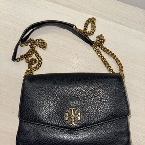 Tory Burch Black Leather Crossbody with Gold Accents